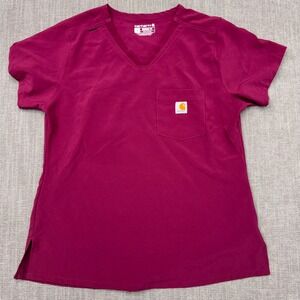 Carhartt Force Cross-Flex Scrub Top Womens S Wine V Neck C13410 Stretch